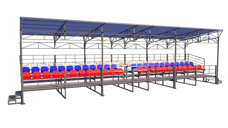 Трибуна для зрителей с навесом и подъемом первого ряда